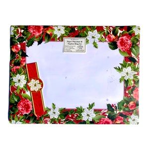 Kate Windgate Christmas Floral Paper Placemat & Napkins Ring Set, 12 ct